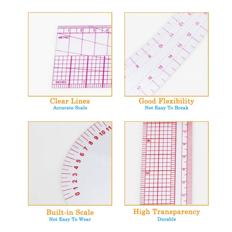FIEIJ French Metric Ruler, 9 Styles Sew Curve Metric Shaped Ruler Measure Dressmaking Drawing Drafting Measure Template DIY Sewing Ruler Set Perfect for Designers, Pattern Maker and Tailors - Image 2